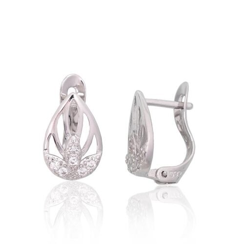 Silver earrings with 'english' lock with Zirkons
