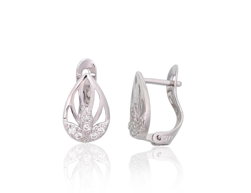 Silver earrings with 'english' lock with Zirkons