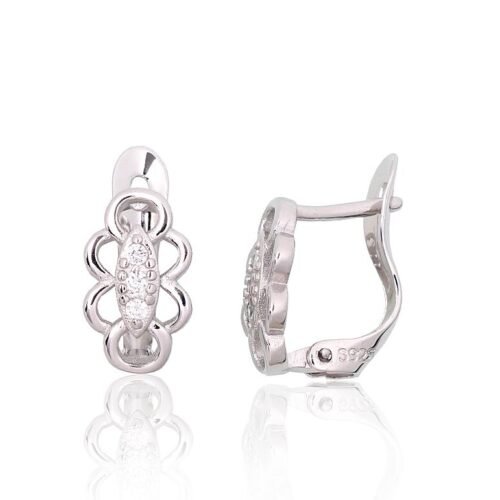 Silver earrings with 'english' lock with Zirkons