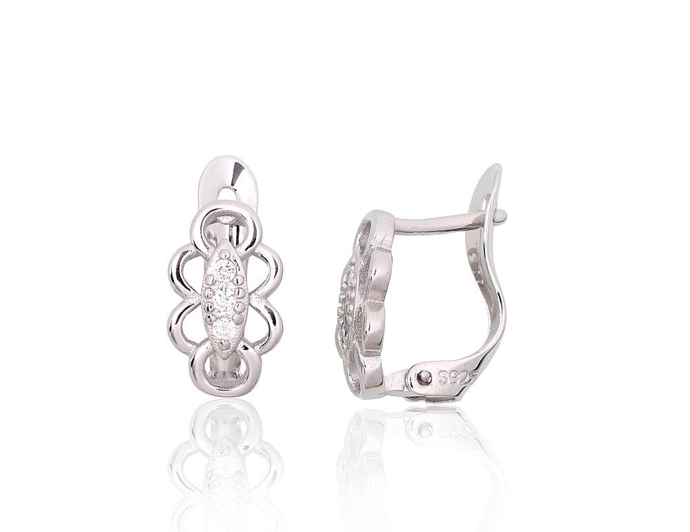 Silver earrings with 'english' lock with Zirkons
