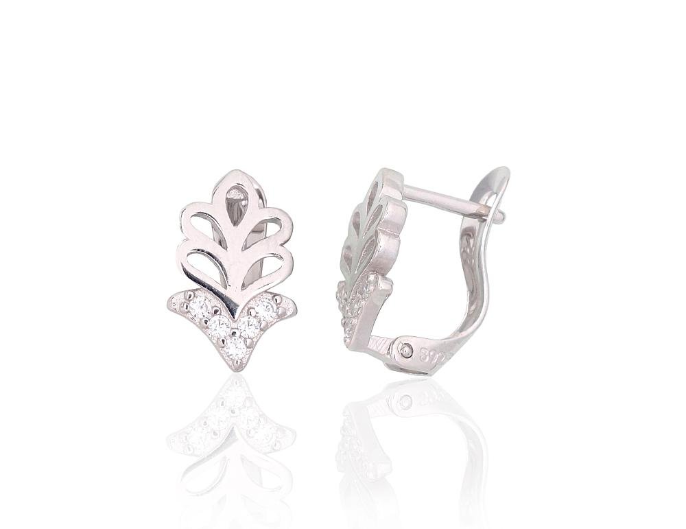 Silver earrings with 'english' lock with Zirkons