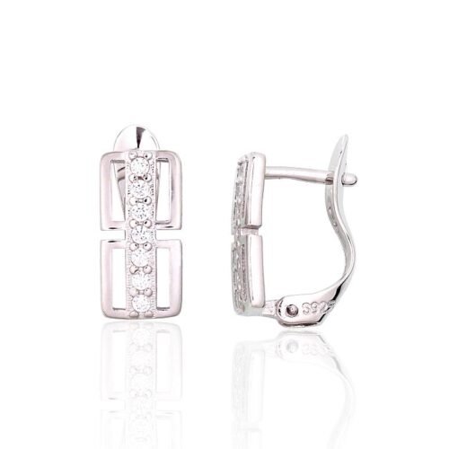 Silver earrings with 'english' lock with Zirkons