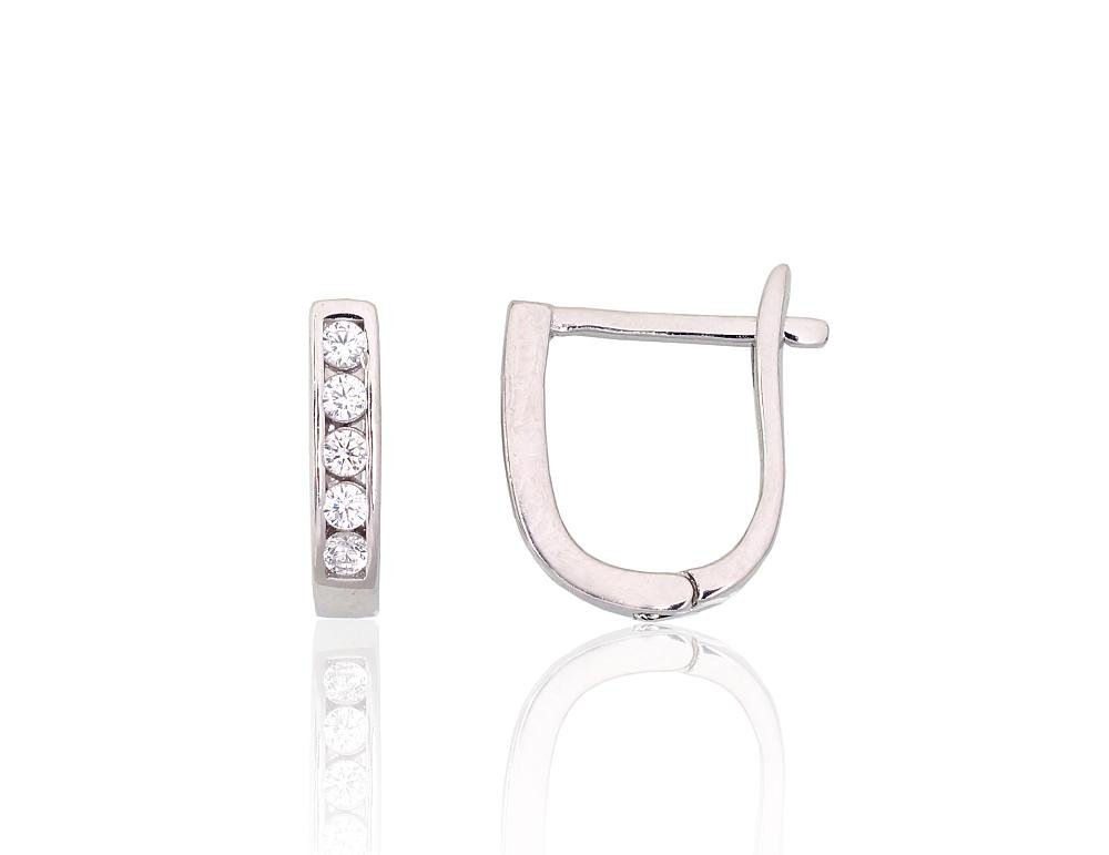 Silver earrings with 'english' lock with Zirkons