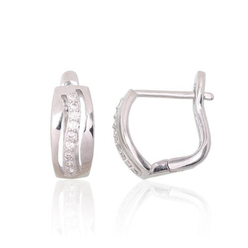 Silver earrings with 'english' lock with Zirkons