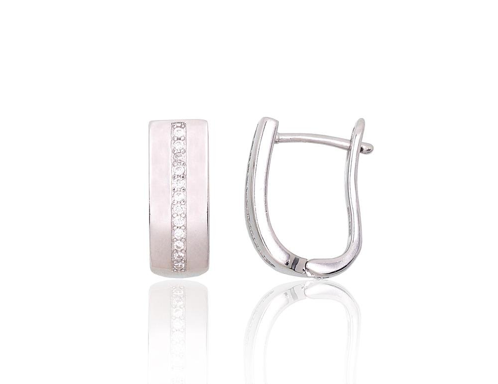 Silver earrings with 'english' lock with Zirkons