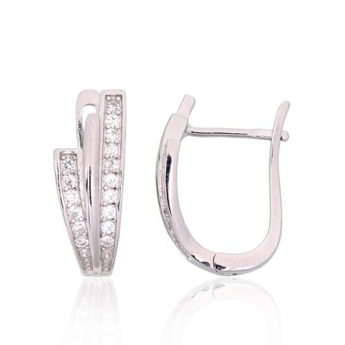 Silver earrings with 'english' lock with Zirkons