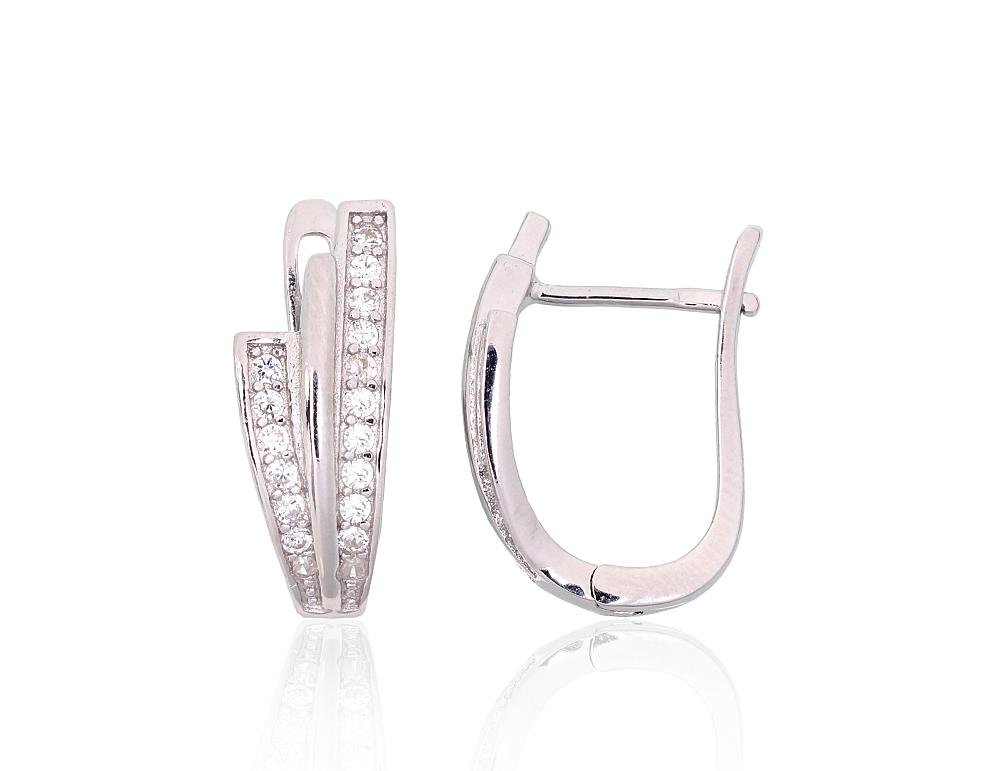 Silver earrings with 'english' lock with Zirkons