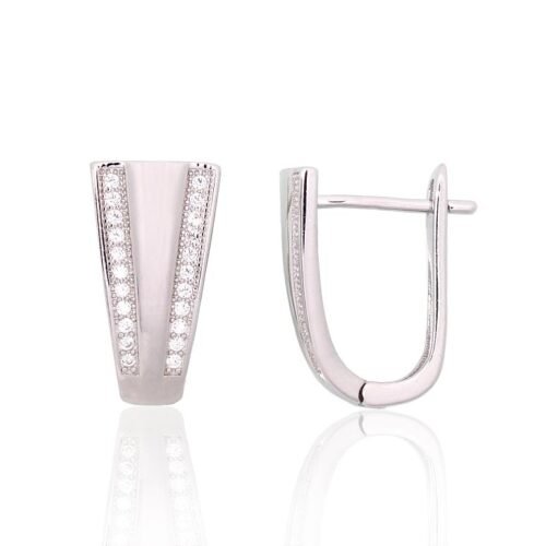 Silver earrings with 'english' lock with Zirkons