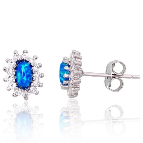 Silver stud earrings with Zirkons , Opalit