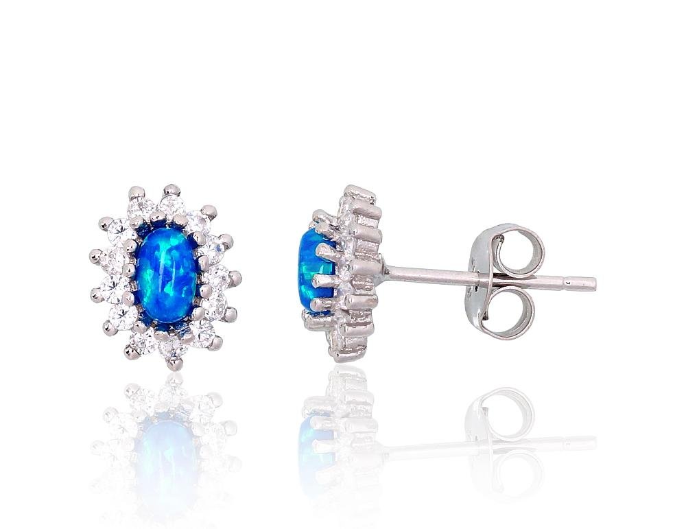 Silver stud earrings with Zirkons , Opalit