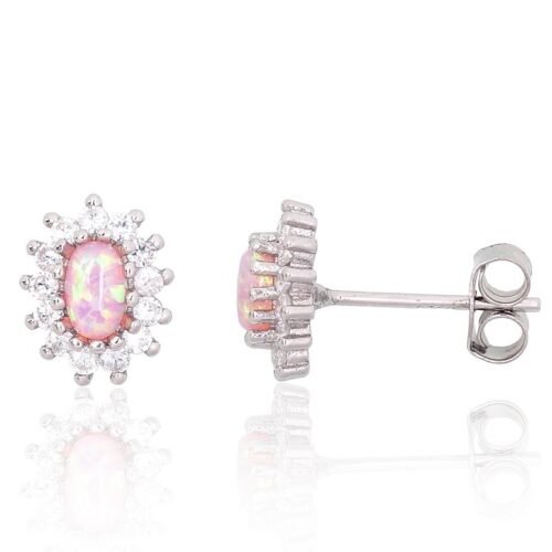 Silver stud earrings with Zirkons , Opalit