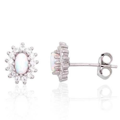 Silver stud earrings with Zirkons , Opalit