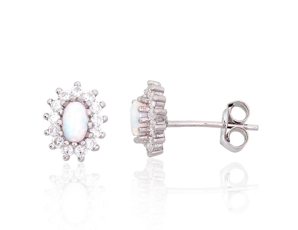 Silver stud earrings with Zirkons , Opalit