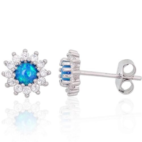 Silver stud earrings with Zirkons , Opalit