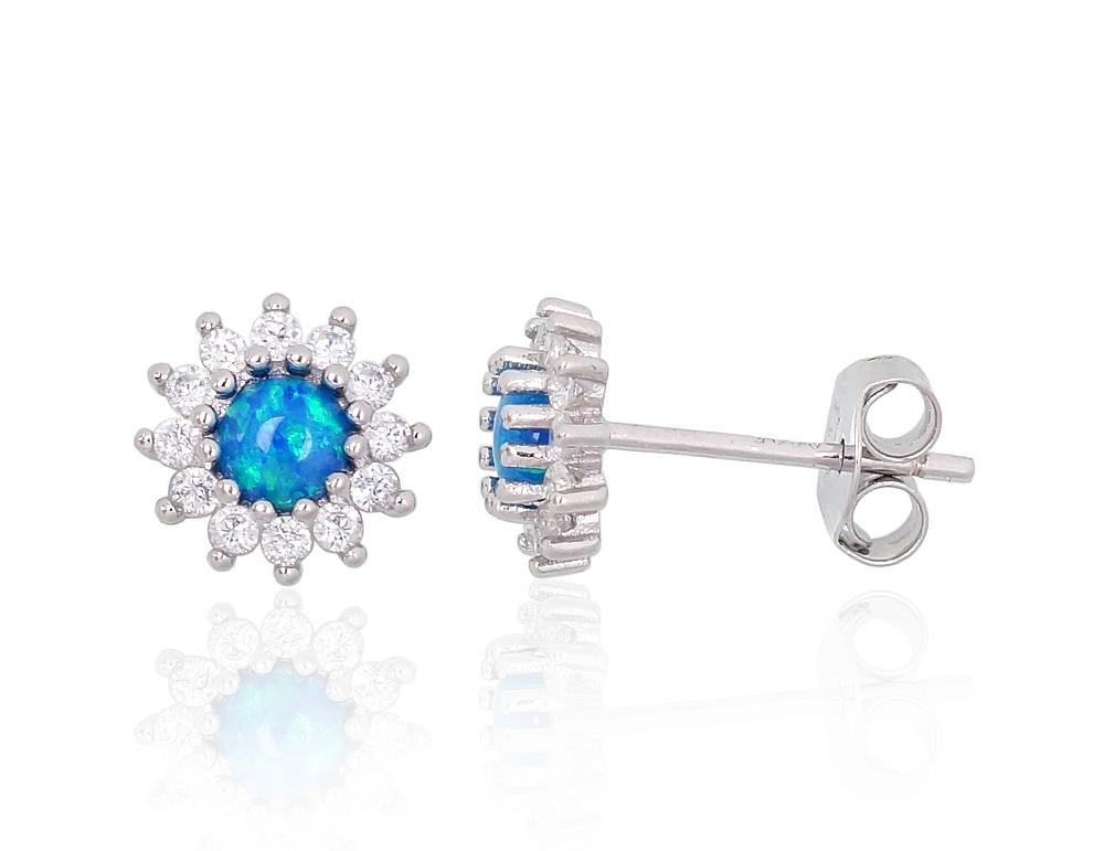 Silver stud earrings with Zirkons , Opalit