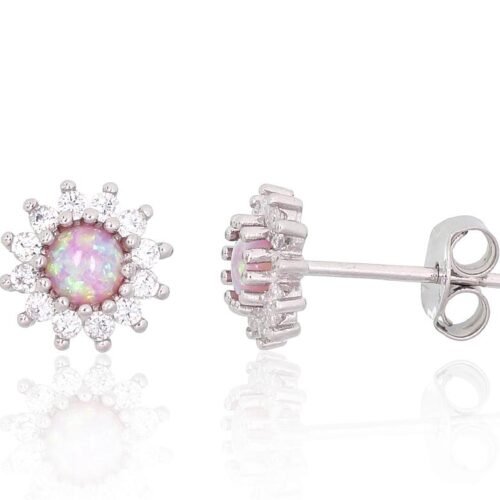 Silver stud earrings with Zirkons , Opalit