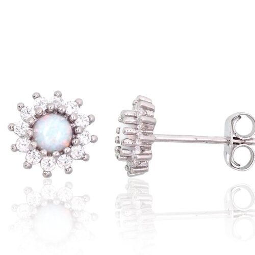 Silver stud earrings with Zirkons , Opalit