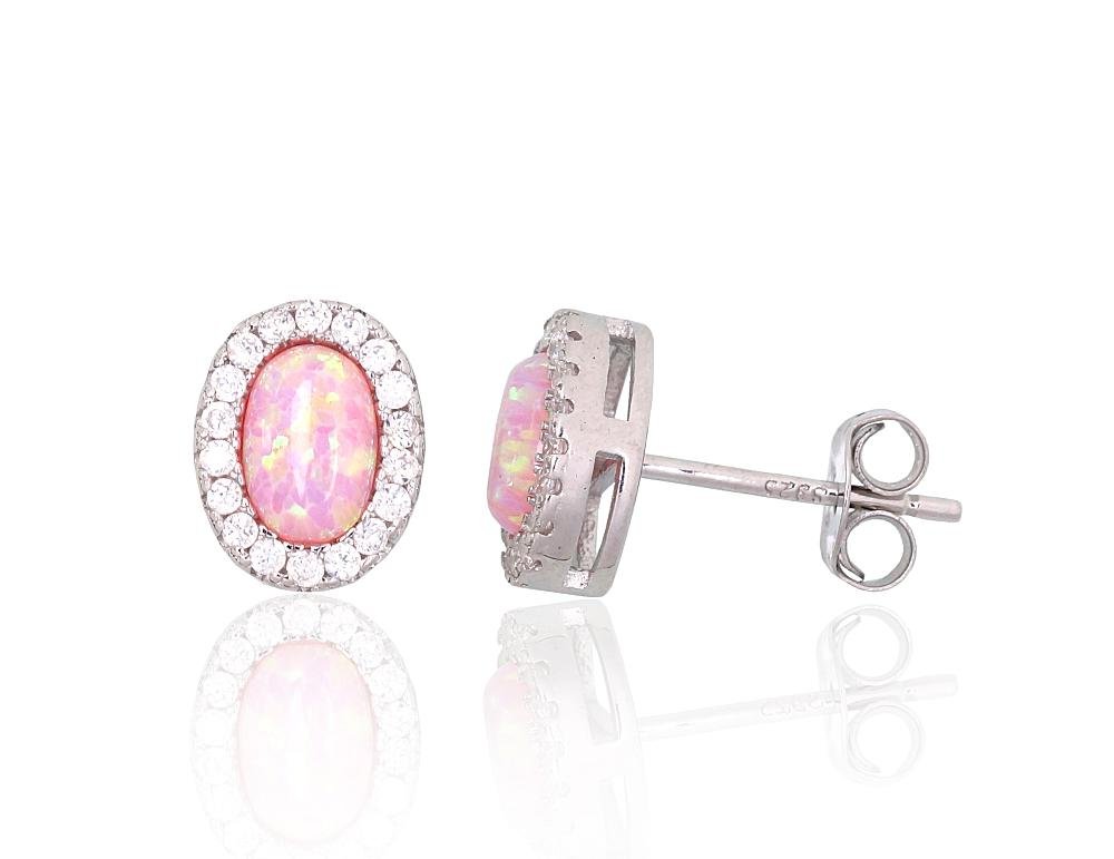 Silver stud earrings with Zirkons , Opalit