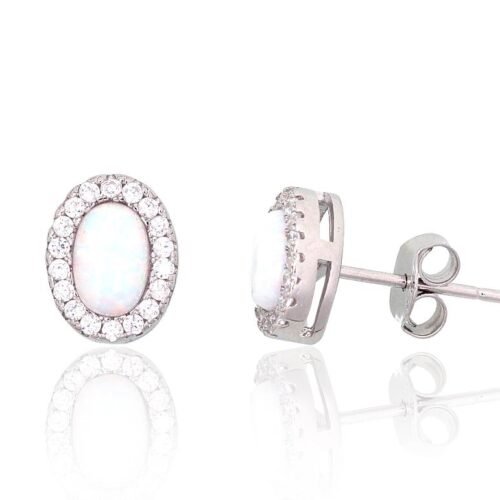 Silver stud earrings with Zirkons , Opalit