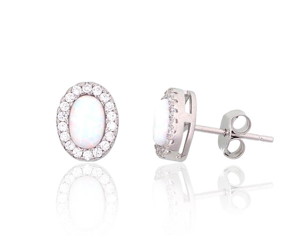 Silver stud earrings with Zirkons , Opalit