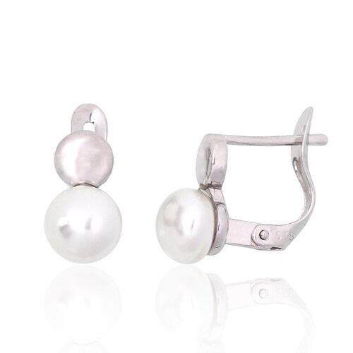 Silver earrings with 'english' lock with Fresh-water Pearl