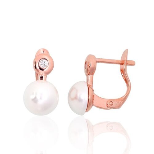 Silver earrings with 'english' lock with Zirkons , Fresh-water Pearl (Imitation)