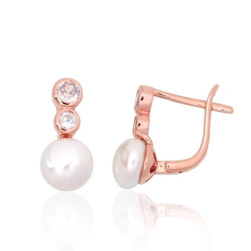 Silver earrings with 'english' lock with Zirkons , Fresh-water Pearl