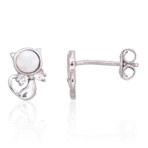 Silver stud earrings with Zirkons , Mother-of-pearl