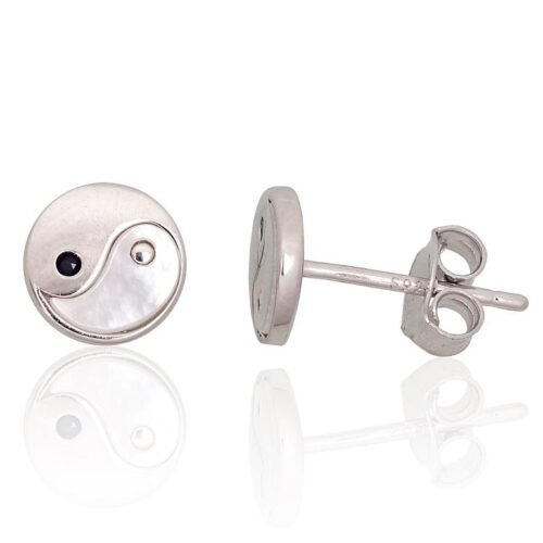 Silver stud earrings with Zirkons , Mother-of-pearl