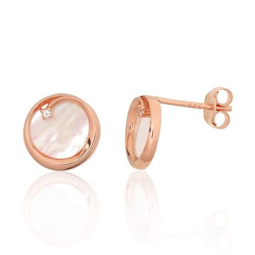 Silver stud earrings with Zirkons , Mother-of-pearl