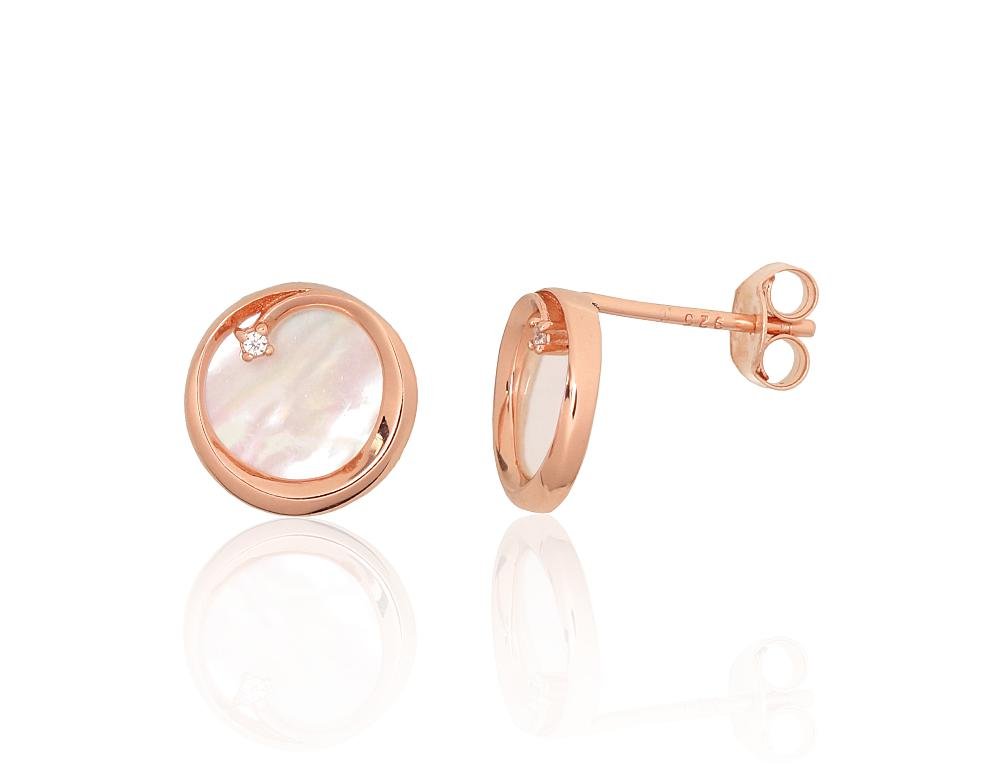 Silver stud earrings with Zirkons , Mother-of-pearl