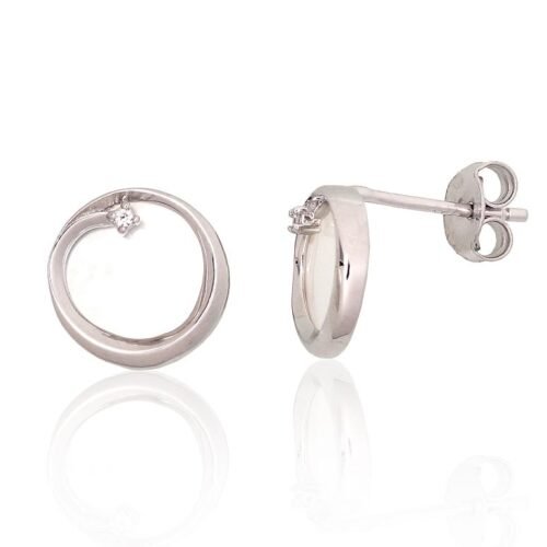 Silver stud earrings with Zirkons , Mother-of-pearl