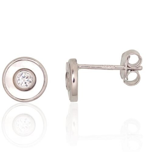 Silver stud earrings with Zirkons , Mother-of-pearl