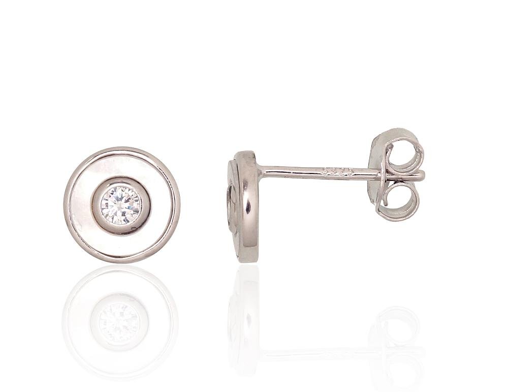 Silver stud earrings with Zirkons , Mother-of-pearl