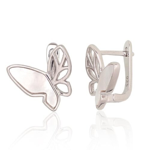 Silver earrings with 'english' lock with Mother-of-pearl