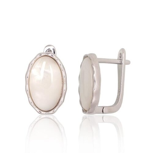 Silver earrings with 'english' lock with Mother-of-pearl
