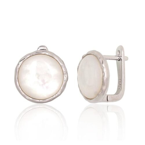 Silver earrings with 'english' lock with Mother-of-pearl