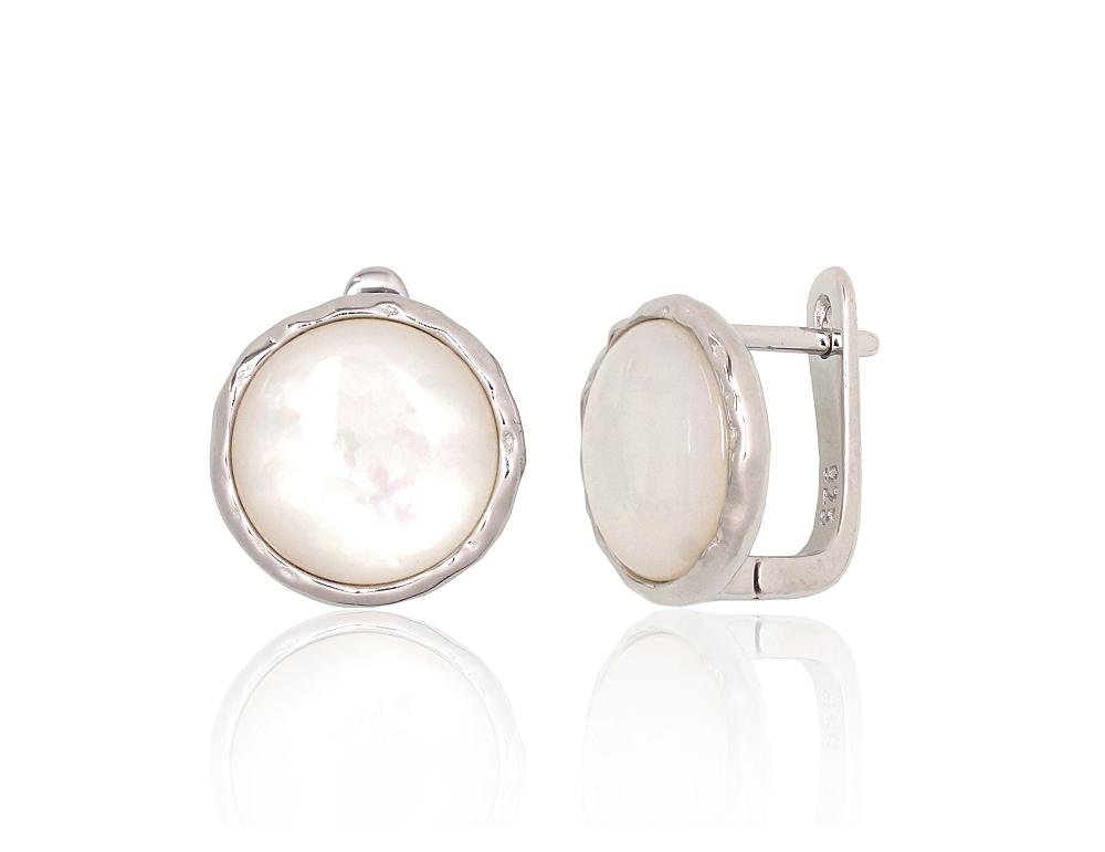Silver earrings with 'english' lock with Mother-of-pearl