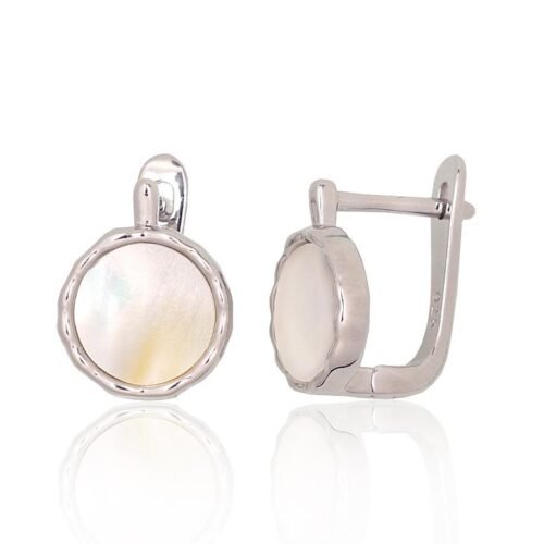 Silver earrings with 'english' lock with Mother-of-pearl