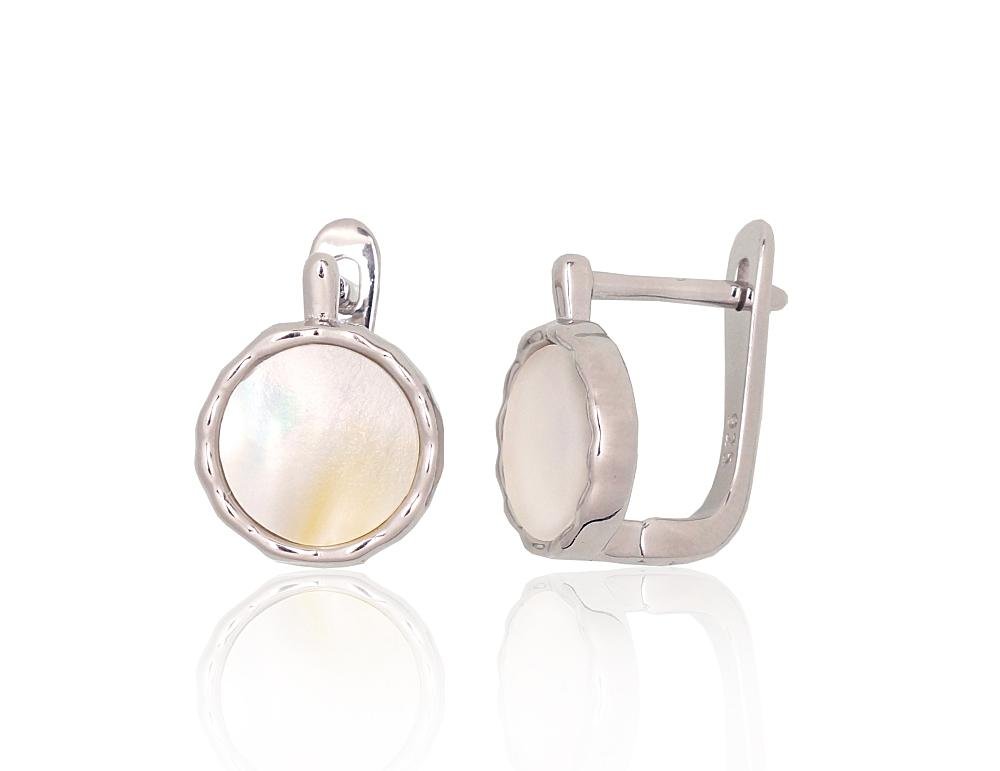 Silver earrings with 'english' lock with Mother-of-pearl