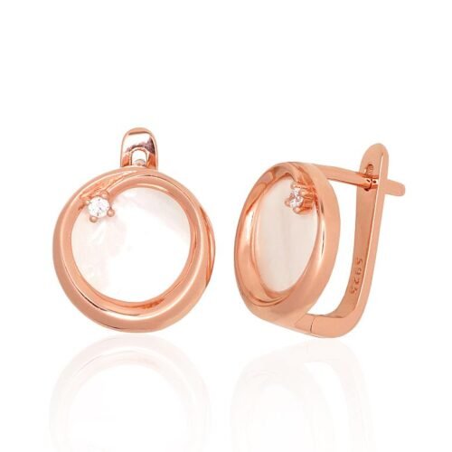 Silver earrings with 'english' lock with Zirkons , Mother-of-pearl