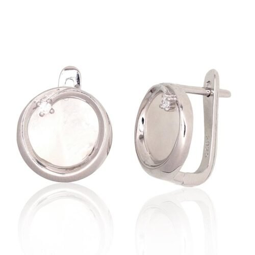 Silver earrings with 'english' lock with Zirkons , Mother-of-pearl