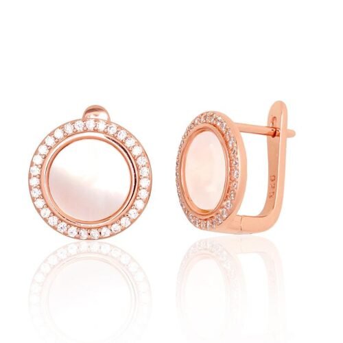 Silver earrings with 'english' lock with Zirkons , Mother-of-pearl