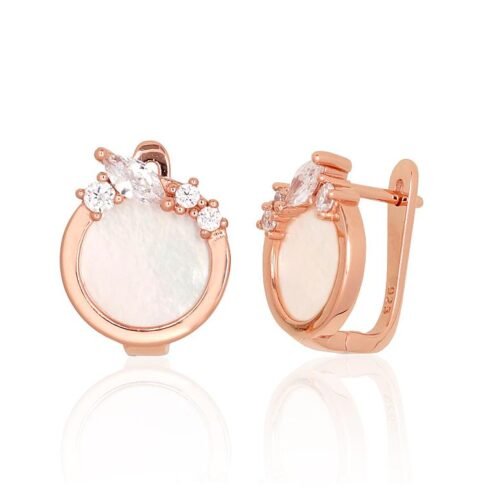 Silver earrings with 'english' lock with Zirkons , Mother-of-pearl