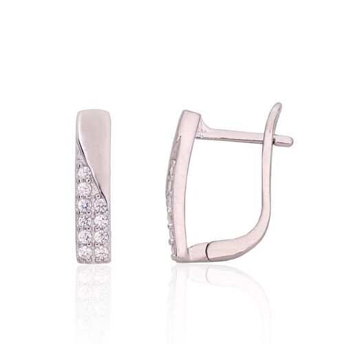 Silver earrings with 'english' lock with Zirkons