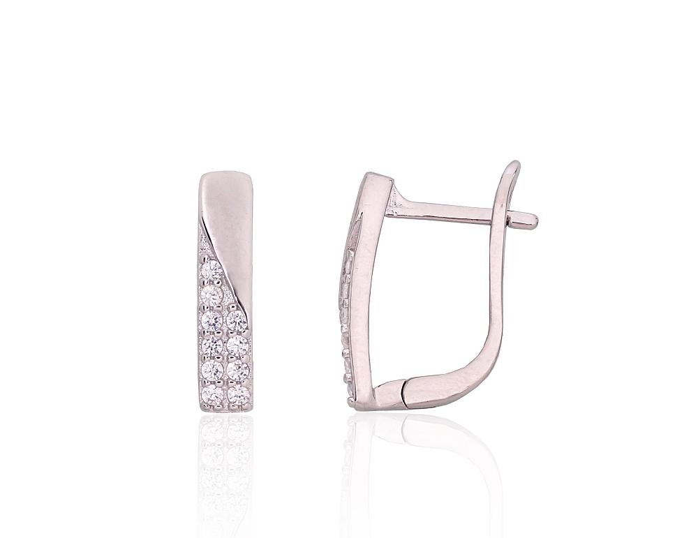 Silver earrings with 'english' lock with Zirkons