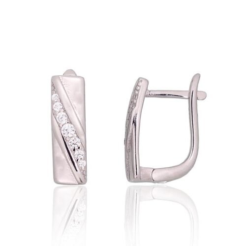 Silver earrings with 'english' lock with Zirkons