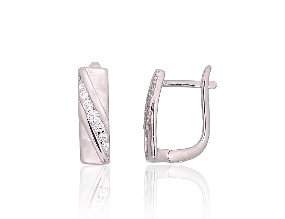 Silver earrings with 'english' lock with Zirkons