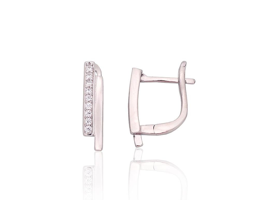Silver earrings with 'english' lock with Zirkons