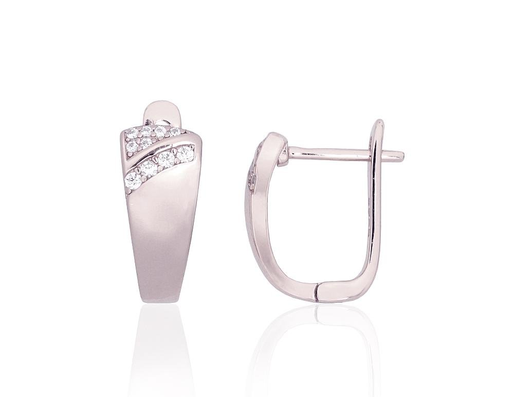 Silver earrings with 'english' lock with Zirkons